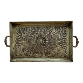 Rustic Textured Metal Decor Tray For Sale