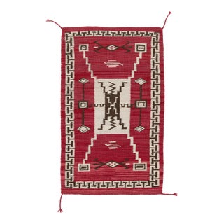 Modern Navajo Style Wool Area Rug – Red, Cream, and Espresso Geometric For Sale