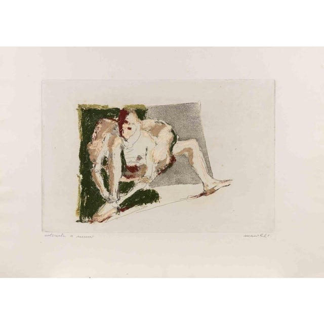 Etching on paper, hand colored. Hand signed in pencil. Artist proof. Very good condition. This piece is attributed to the...