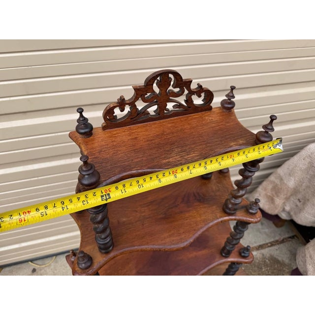 Antique Victorian English Style Walnut and Mahogany O Display Stand Etagere Curio Bookshelf For Sale - Image 11 of 11