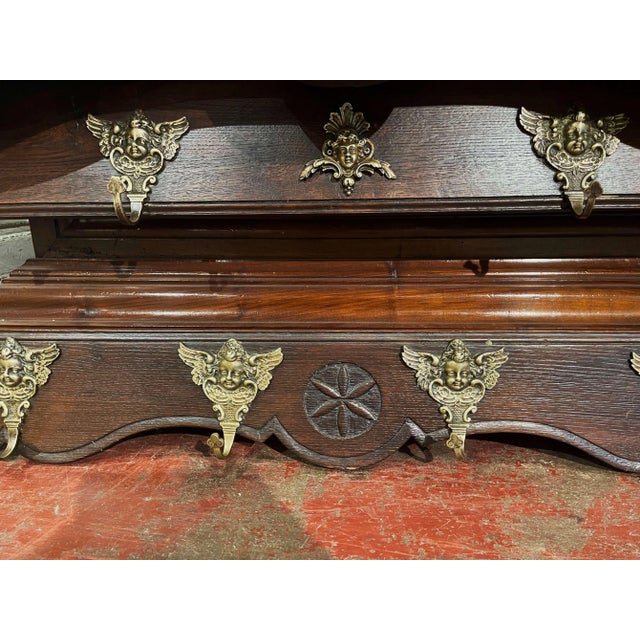 Wood Mid-19th Century French Carved Oak Hanging Shelf With Hooks From Normandy For Sale - Image 7 of 11