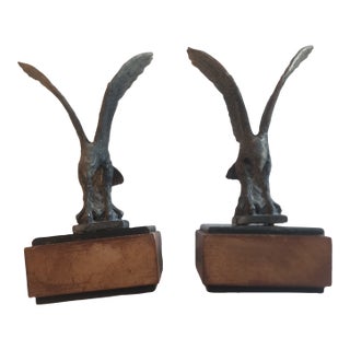 VTG American Bald Eagle Bookends. Wooden Base. For Sale