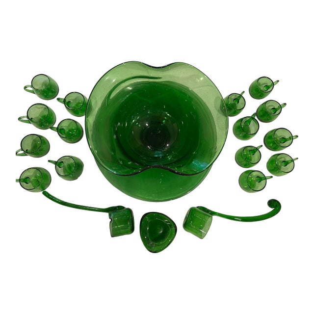 1950s Hand Blown Glass Punch Bowl Set - 19pcs For Sale