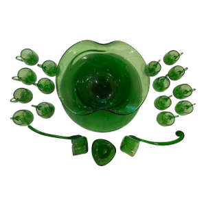 1950s Hand Blown Glass Punch Bowl Set - 19pcs