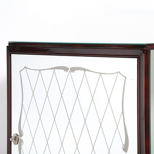 Brown Art Deco Directoire Style Walnut, Mirrored & Reverse Etched Detail Bar Cabinet For Sale - Image 8 of 18