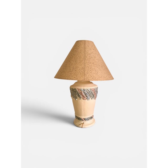 1980s Postmodern Southwest Style Textured Plaster Lamp Set - Floor & Table (Set of 2) For Sale - Image 10 of 11