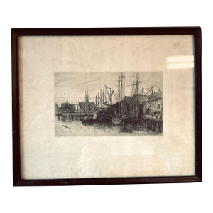 S P Hodgdon Etching Boston Harbor, 1870's