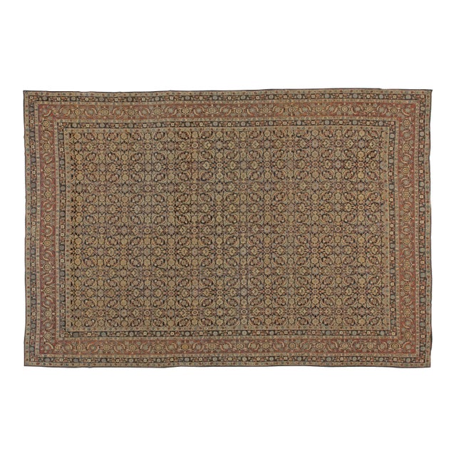 Fine Antique Kirman Rug in Black, Red and Yellow For Sale