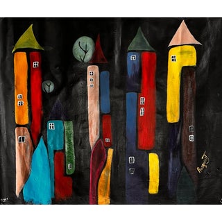 2020s "Whimsical City Nights" Abstract Acrylic on Canvas Painting by RacquelJ, Signed For Sale