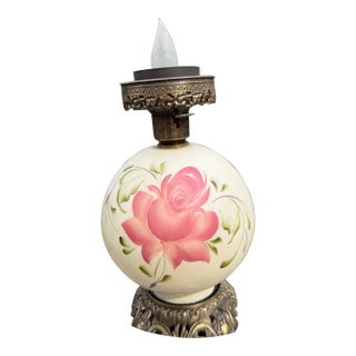 Vintage "Gone With the Wind” Hurricane Parlor Lamp Double Globe Pink Roses For Sale