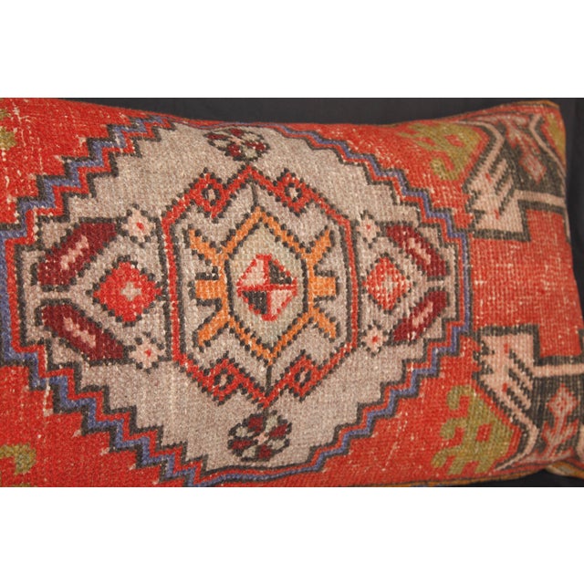Handmade Authentic Turkish Throw Rug Pillw With Red&Green Color -17'' X 36'' For Sale - Image 13 of 15