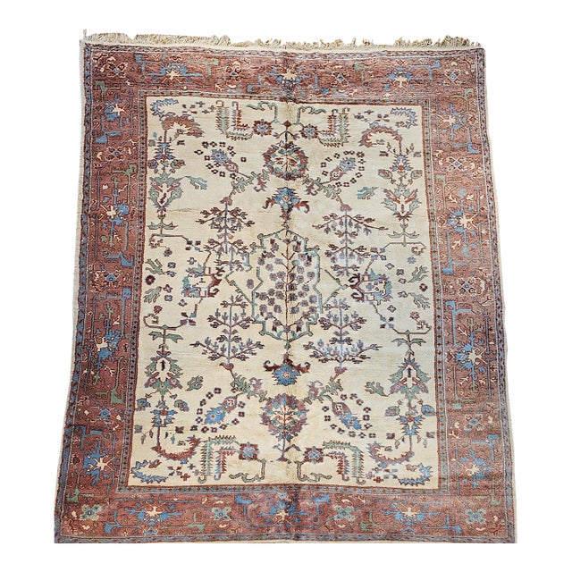 Vintage Turkish Oushak Rug, Handwoven Wool, Allover Geometric Design, 10' x 14' For Sale