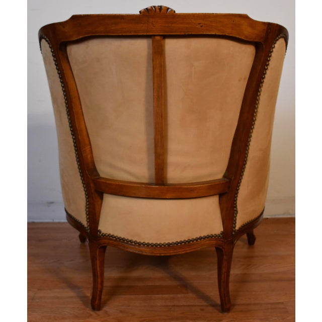1900 Antique French Louis XV Hand Carved Walnut Living Room Chair / Used Fabric For Sale - Image 14 of 18