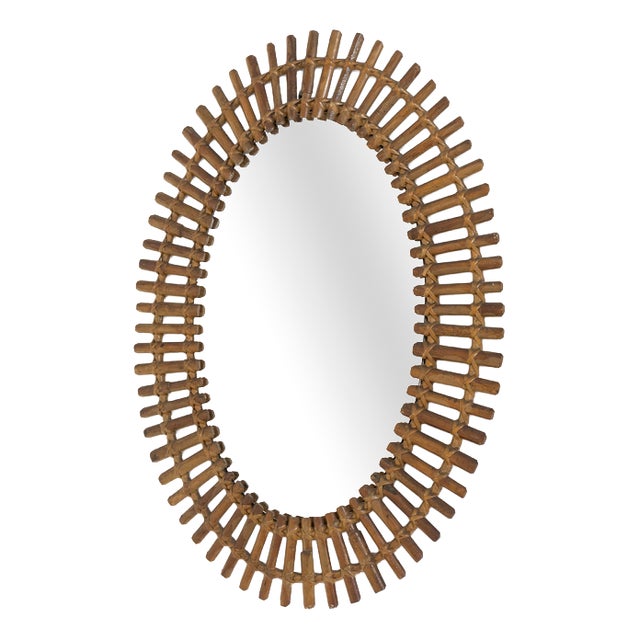 Oval Bamboo and Rattan Mirror, 1960s For Sale