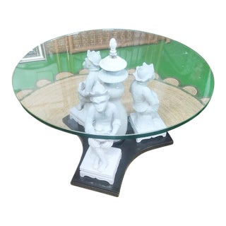 Rare Vintage Blanc De Chine Whimsical 3 Monkey Custom Palm Beach Regency Coffee Table For Sale