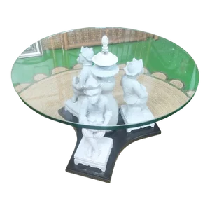 Rare Vintage Blanc De Chine Whimsical 3 Monkey Custom Palm Beach Regency Coffee Table