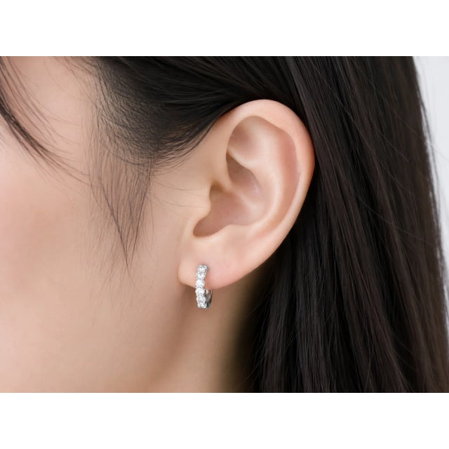 Late 20th Century 14K White Gold Diamond Hoop Earrings, Pair For Sale - Image 4 of 4