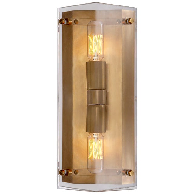 Clayton Wall Sconce in Crystal and Hand-Rubbed Antique Brass Designer: AERIN Height: 12.5" Extension: 4" Backplate: 4.75"...