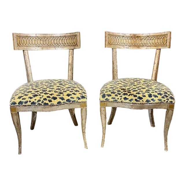 Pair of Italian Silver Giltwood Chairs For Sale