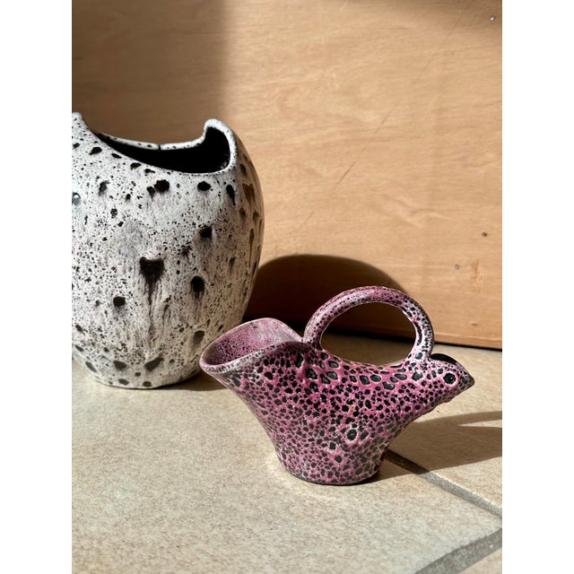 Studio Ceramic Art Vase in Pink, Black, and White with Crater Glaze from Clemens & Huhn, Tübingen, Germany, 1950s For Sale - Image 11 of 13