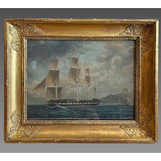 François Geoffroi ROUX (1811-1882) Marine gouache "Frigate HMS Majesty's Ship Amelia" For Sale