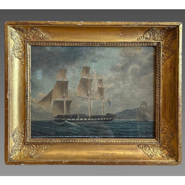 François Geoffroi ROUX (1811-1882) Marine gouache "Frigate HMS Majesty's Ship Amelia" For Sale