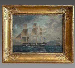François Geoffroi ROUX (1811-1882) Marine gouache "Frigate HMS Majesty's Ship Amelia"