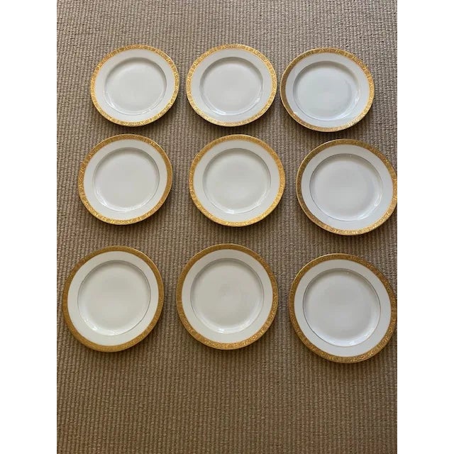 1930s George Jones Crescent White and Gold Porcelain Plates For Sale - Image 11 of 12