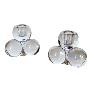 Mid Century Modern Clear Stacked Ball Westmoreland Candlestick Holders, a Pair For Sale