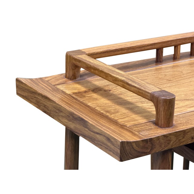 Simple Oriental Minimalistic Natural Wood Console Side Table Desk For Sale - Image 12 of 14