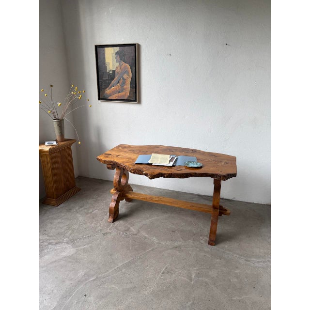 Folk Art Handcrafted Elm Table, 1950s For Sale - Image 13 of 18