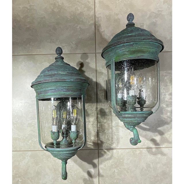 Pair of Vintage Solid Brass Wall Lanterns /Sconces 22”x10”x11”.5 For Sale - Image 15 of 16