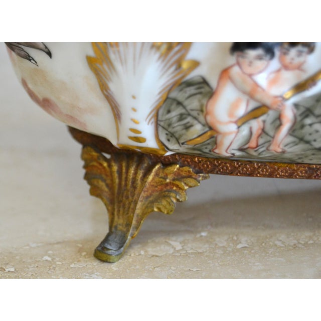 1950s French Hand Painted Lidded Bowl Ornate Angel Porcelain For Sale In Miami - Image 6 of 12