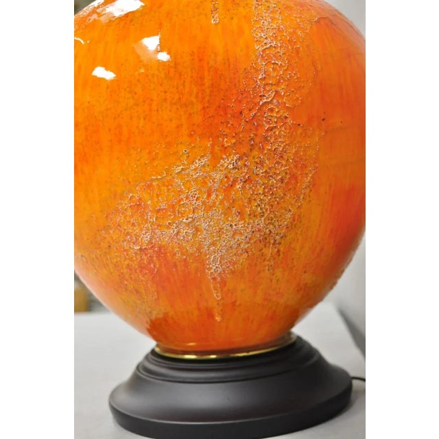 Vintage Mid Century Modern Orange Lava Glazed Bulbous Ceramic Pottery Table Lamp For Sale - Image 11 of 12