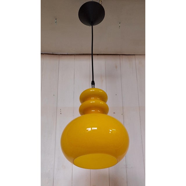 Metal Vintage Ceiling Lamp with Yellow Glass Shade on Chrome-Plated Metal Mount, 1970s For Sale - Image 7 of 8