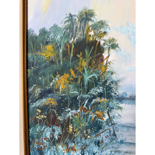 Vintage W. Flosier Tropical Florida Highwaymen Style Oil on Masonite Board – Framed For Sale - Image 12 of 16