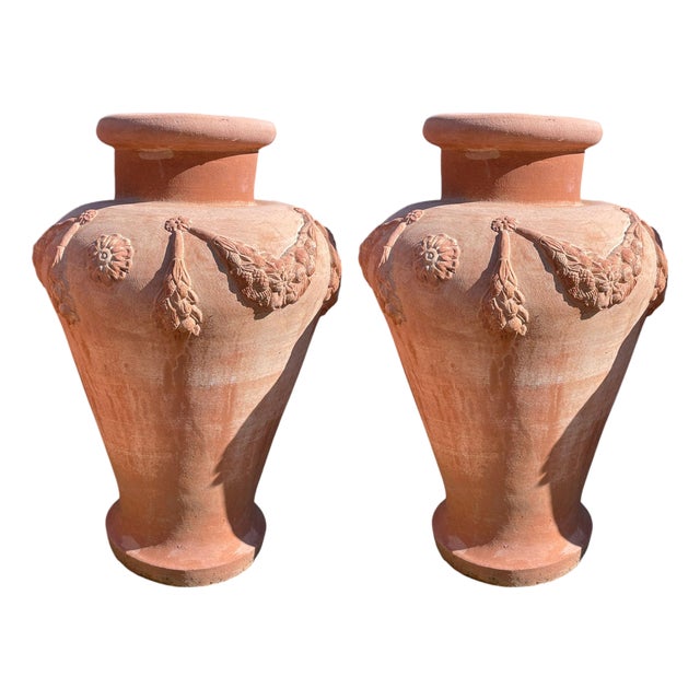 Impruneta Terracotta Festooned Amphoras, 1900s, Set of 2 For Sale