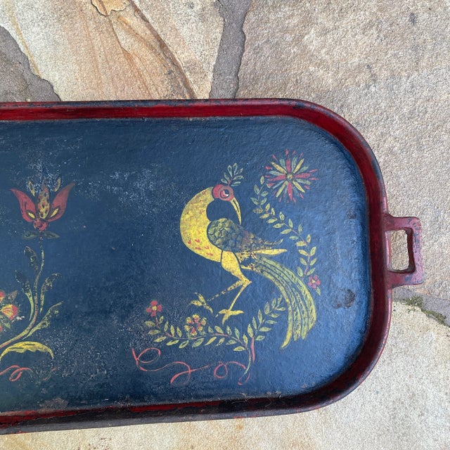 Black 1950s Vintage Folk Painted Cast Iron Serving Tray For Sale - Image 8 of 9