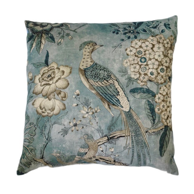 Offering a pair of down filled pillows made from Thibaut Villeneuve Aqua fabric. This is a lovely 100% linen fabric in a...