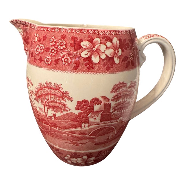 Antique Copeland Spode Red Transferware Ironstone Pitcher, England For Sale