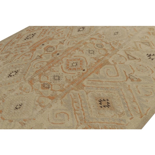 2010s Rug & Kilim’s Distressed Style Rug in Beige-Brown, Blue & Rust Tribal Patterns For Sale - Image 5 of 7