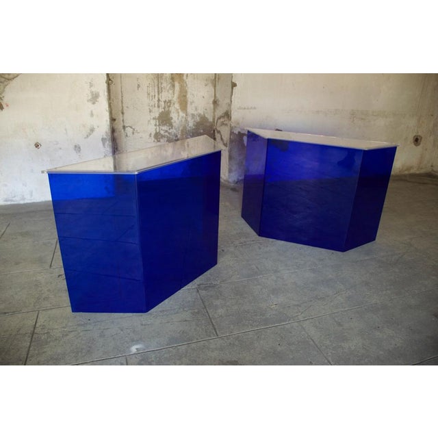 Blue International Acrylic Glass Reception Display Stands, 1980, Set of 2 For Sale - Image 9 of 18