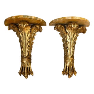 Hollywood Regency Demilune Wall Hanging Demilune Shelf Tables, Pair For Sale