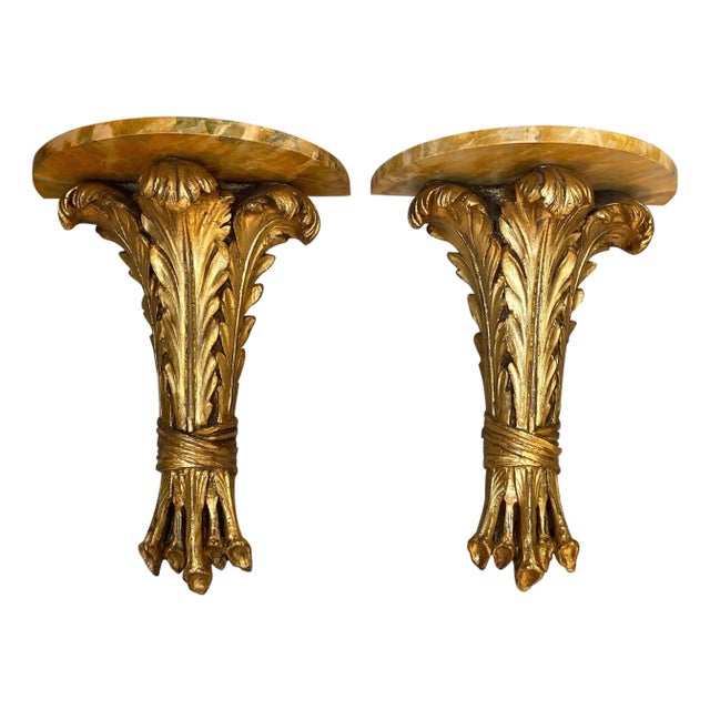 Hollywood Regency Demilune Wall Hanging Demilune Shelf Tables, Pair For Sale