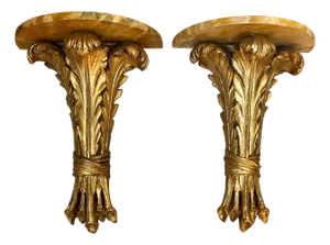 Hollywood Regency Demilune Wall Hanging Demilune Shelf Tables, Pair