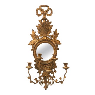 Large Single Italian Giltwood Mirror Candle Sconce For Sale