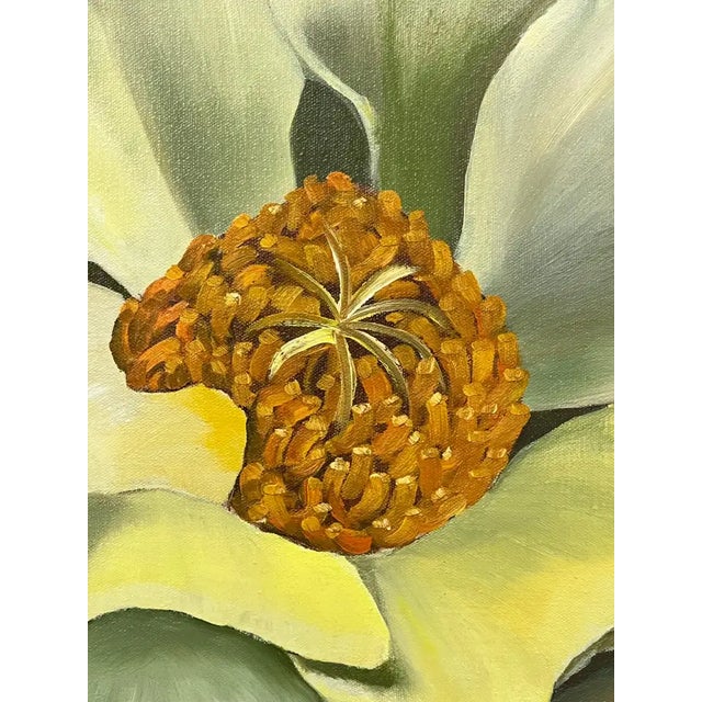 Modern Floral Still Life With White Bloom Oil on Canvas Signed by Artist 1990's For Sale - Image 4 of 13