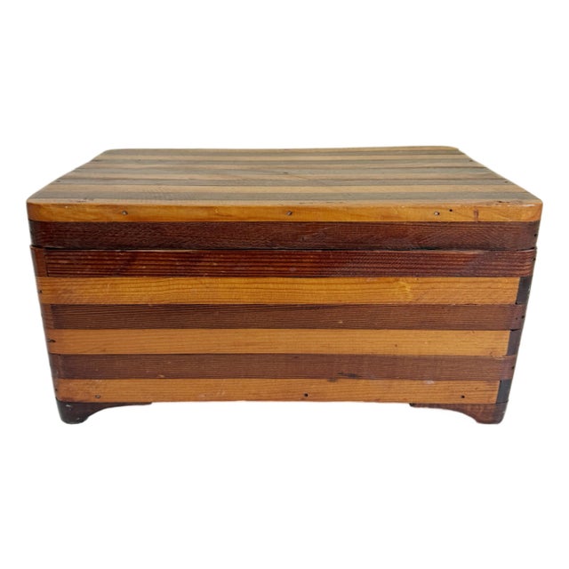 Large Antique Folk Art Wood Box For Sale