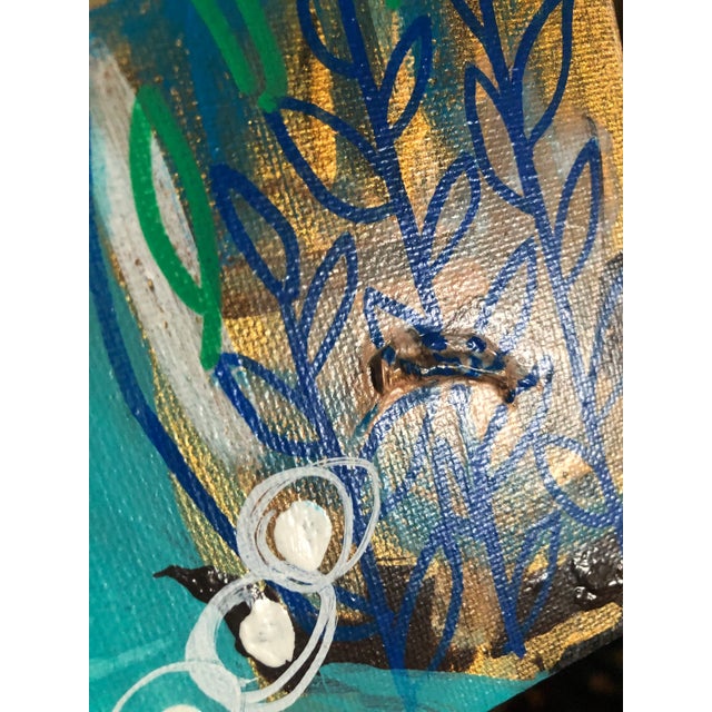 Textile Contemporary Artwork by CL Auker, “Turquoise Face” Painting on Canvas For Sale - Image 7 of 7