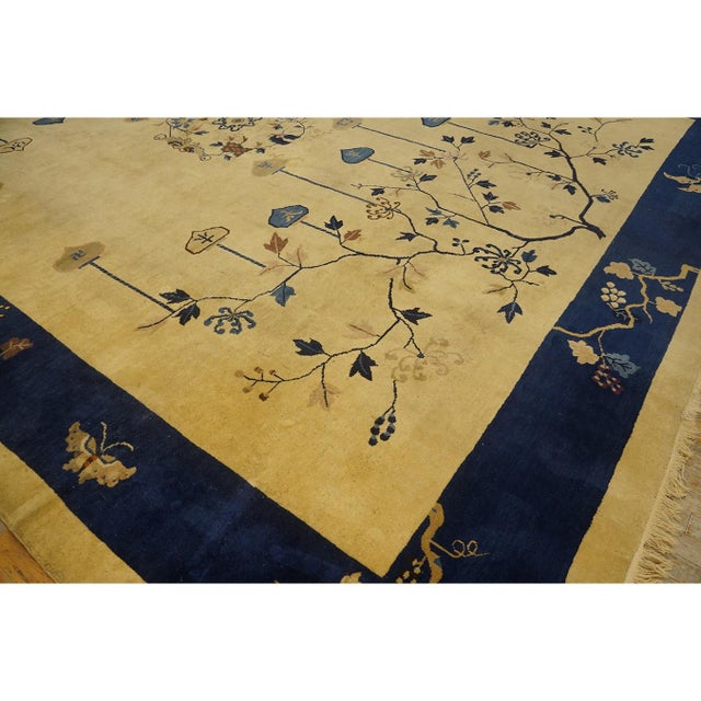 1920s Beige Medallion Oriental Antique Chinese Peking 11'10'' X 14'6'' Wool Rug For Sale - Image 4 of 9